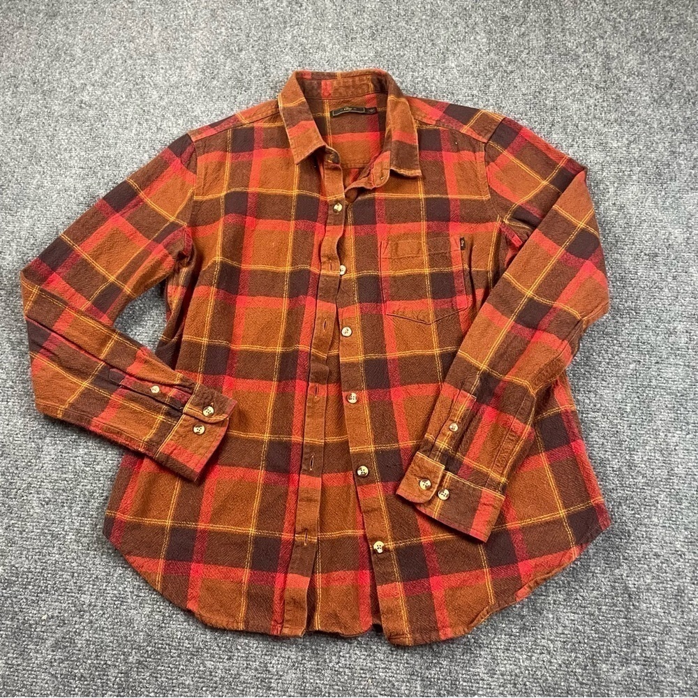 OBEY Men’s Gower Woven Long sleeve Button Down brown/orange plaid size: Large - Picture 2 of 8